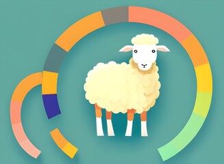 Sheep illustration, bright picture of a Sheep, low poly, infographics, flat design. Generative AI.