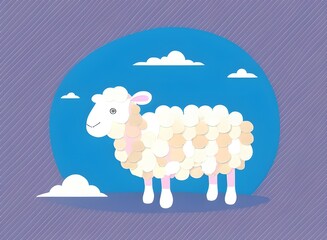 Sheep illustration, bright picture of a Sheep, low poly, infographics, flat design. Generative AI.
