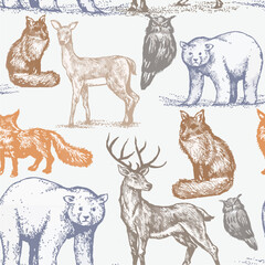Illustration of wild animals of North America, seamless animal pattern that goes very well with batik clothes and can be used in various events and festivals
