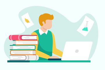 Flat design vector illustration concept of online education, distance learning, e-learning