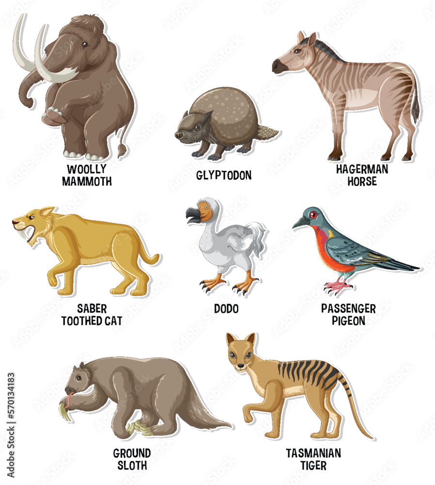 Wall mural a set of extinct animals sticker set