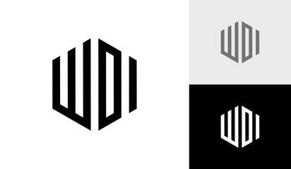 Letter WDI initial hexagon monogram logo design vector