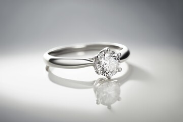 Diamond engagement ring, silver ring on white background. Generative AI.