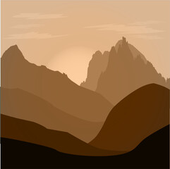 morning mountain silhouettes on brown background