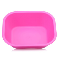 A blue new basin isolated on a white background. A basin for washing things or washing dishes. The concept of cleaning and household household