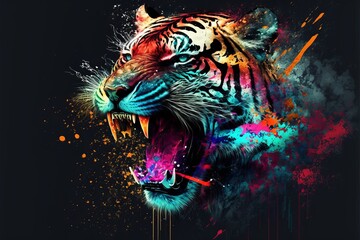 Tygrys abstrakcyjny kolorowy akrylowy Generative AI
 - obrazy, fototapety, plakaty