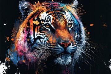 Tygrys abstrakcyjny kolorowy akrylowy Generative AI
