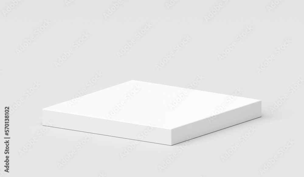 Leinwandbilder White cube podium platform isolated on 3d geometric background with blank box product stage stand minimal display or empty rectangle pedestal block object perspective mockup presentation show concept.