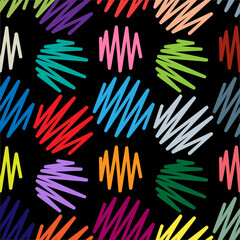 Messy Irregular Zigzag Lines Pattern With Scribbles And Scrawls. Colorful Doodle Pattern Background