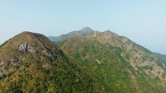 Drone shot of hill and tiny jungle stock videos. high plateau in Hongkong.