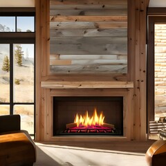 A shiplap fireplace with a reclaimed wood mantle2, Generative AI