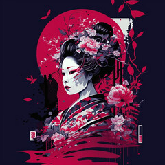 portrait of a geisha with a flower