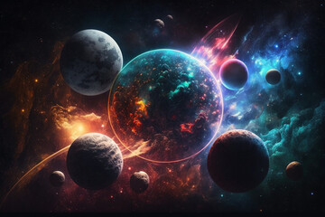 Fototapeta na wymiar Illustration of multiple planets in the universe