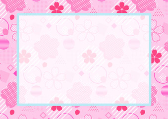 ポップでキュートな図形と桜の花柄のカード　横向き