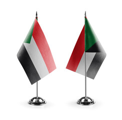 Small national flags of the Sudan on a white background