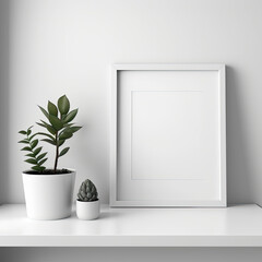 Clean and Simple Atmosphere of a Minimalist Interior with a Blank white Photo Frame - Generative AI
