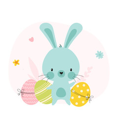 Illustration of cute Easter Bunny and eggs