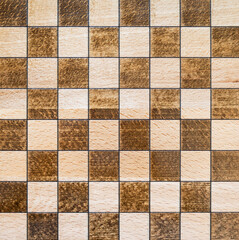 Empty wooden chessboard pattern. Top view. Board made of wood for playing chess. Chessboard texture background.