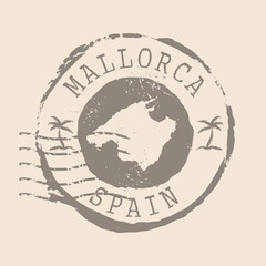 Fototapeta premium Stamp Postal of Mallorca. Map Silhouette rubber Seal. Design Retro Travel. Seal Map Mallorca of Spain grunge for your design. EPS10