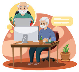 Old man chatting on computer