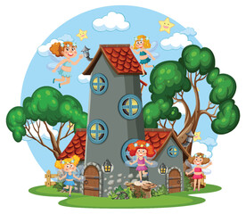 Obraz na płótnie Canvas Fairytale tower decorated with tree
