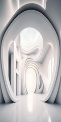 Future is highlighted in an abstract white interior. Background in architecture, illustration, and. Generative AI