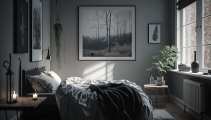 Cozy Beautiful Scandinavian minimalistic bedroom Interior Design for Your Home: Bold, Colorful, and Unique Style for Room Renovations, Furniture, and Architecture (generative AI)