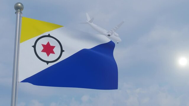 Animation Seamless Looping National Flag with Airplane  -Bonaire