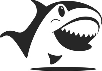 Black and white basic logo with a charming cheerful shark.
