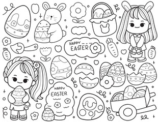 Easter day with easter eggs, egg hunt coloring pages 