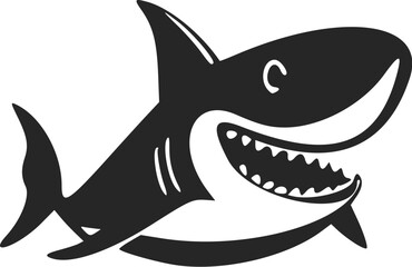 Black and white light logo with a sweet cheerful shark.