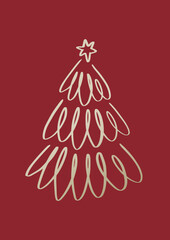 Elegant Holiday Design With Abstract Christmas Tree On Dark Red Background. Simple Style Isolated Vector Illustration. Ideal For Greeting Card.