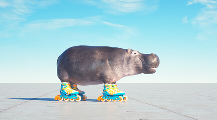 Hippopotamus goes on rollers.