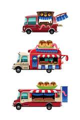 bundle set of Food truck with Takoyaki shop vector
