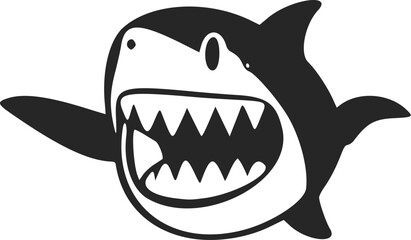 Black and white light logo with an adorable cheerful shark.