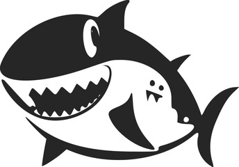 Black and white Simple aesthetic logo with Cheerful shark.