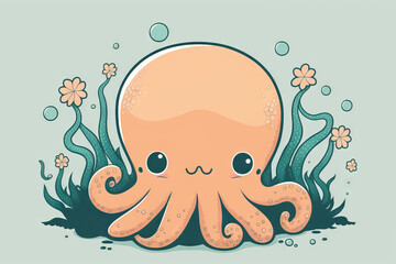 Kawaii vector illustration of an octopus
