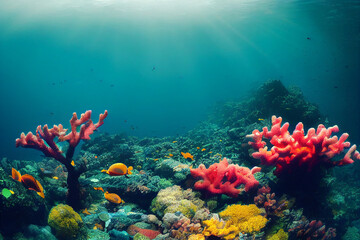 Obraz na płótnie Canvas Wallpaper of coral reef underwater landscape. generative ai
