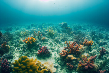 Naklejka na ściany i meble Wallpaper of coral reef underwater landscape. generative ai