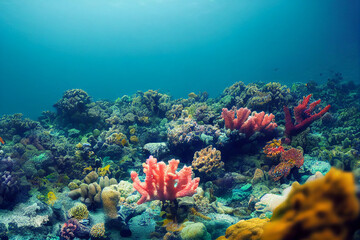 Plakat Wallpaper of coral reef underwater landscape. generative ai