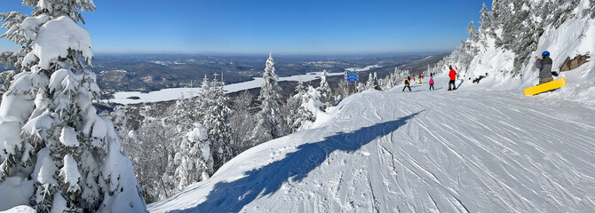Panoramic aerial view of Mont and Lake Tremblant in winter, Quebec, Canada