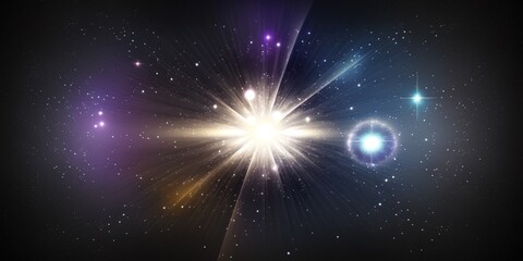Fototapeta na wymiar The stars in the glow light effect twinkle wildly. Light substance for cosmic travel. clusters of stars a glowing cross. Optical flares in the distance. art banner design Christmas is a time to enjoy