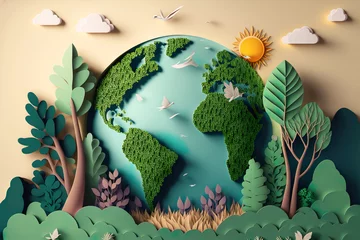 Foto op Plexiglas Paper cut , Ecology green nature eco city and environment , Save energy creative idea concept , with Generative Ai © Atchariya63