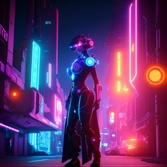 cyberpunk future technology cyborg robot punk woman , generative art by A.I.