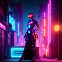 cyberpunk future technology cyborg robot punk woman , generative art by A.I.