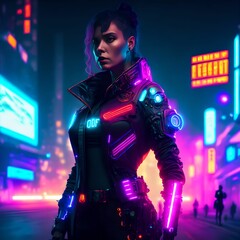 cyberpunk future technology cyborg robot punk woman , generative art by A.I.