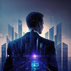 Businessman in city.Generative AI