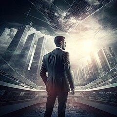 Obraz premium Businessman in city.Generative AI