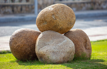 Large round stones on the lawn