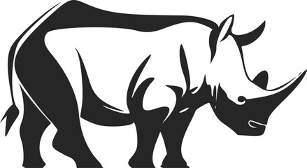 Black and white simple logo with a charming rhinoceros